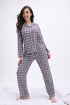 Zivame Checkered Charm Flannel Pyjama Set - Vapourous Gray — thumbnail 2
